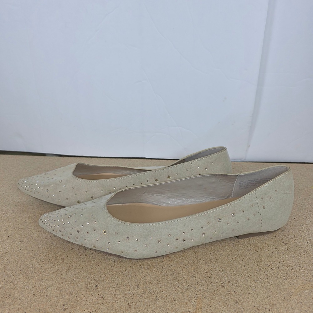 XOXO Annabella Women's Beige Suede Rhinestone‎ Pointed Toe Ballet Flats Shoes 10